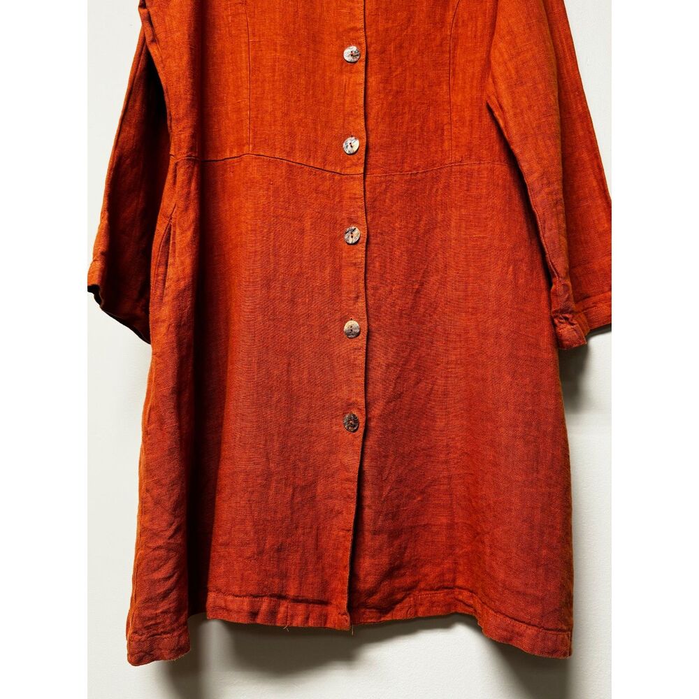 BRYN WALKER 100% Linen Rust Shirt Dress Pockets Lagenlook, Sz M - Picture 3 of 10